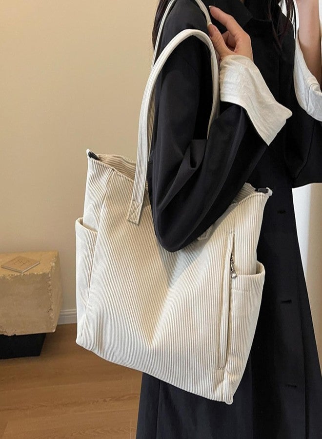 كون حقيبة يد من قماش الكوردروي للنساء والفتيات، حقيبة كروسبودي كبيرة السعة مع حزام قابل للتعديل، حقيبة كتف هوبو للسفر والاستخدام اليومي مع جيب داخلي (بيج) - Image 4